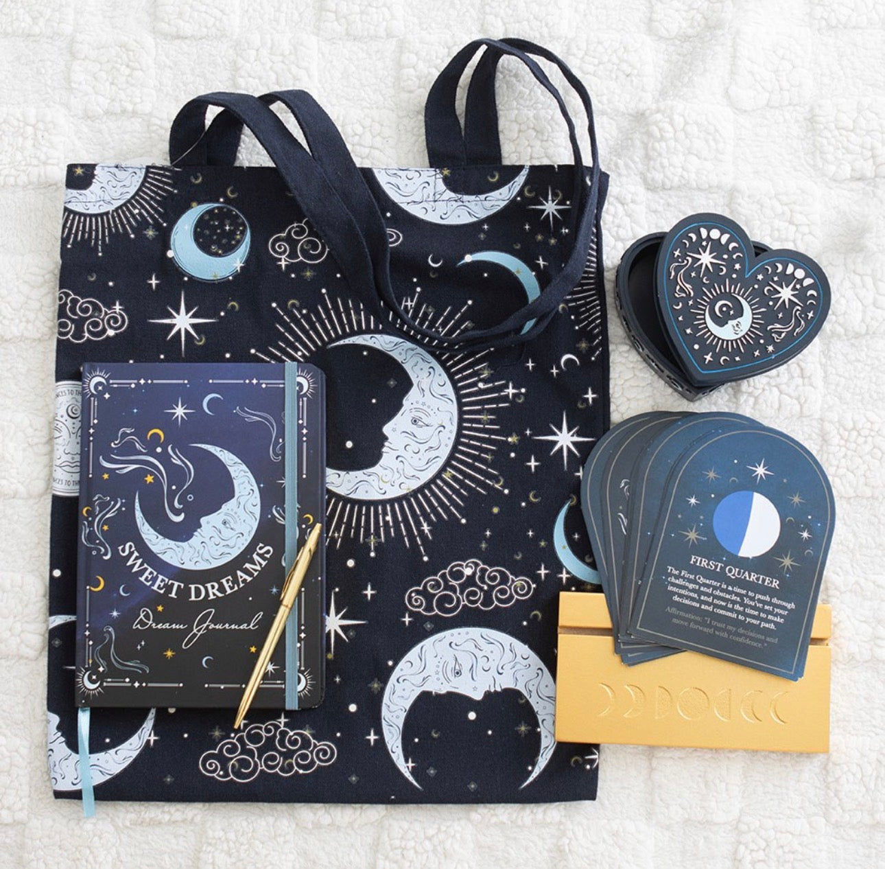 JUEGO DE 8 TARJETAS DE FASES LUNAR CON SOPORTE DE MADERA