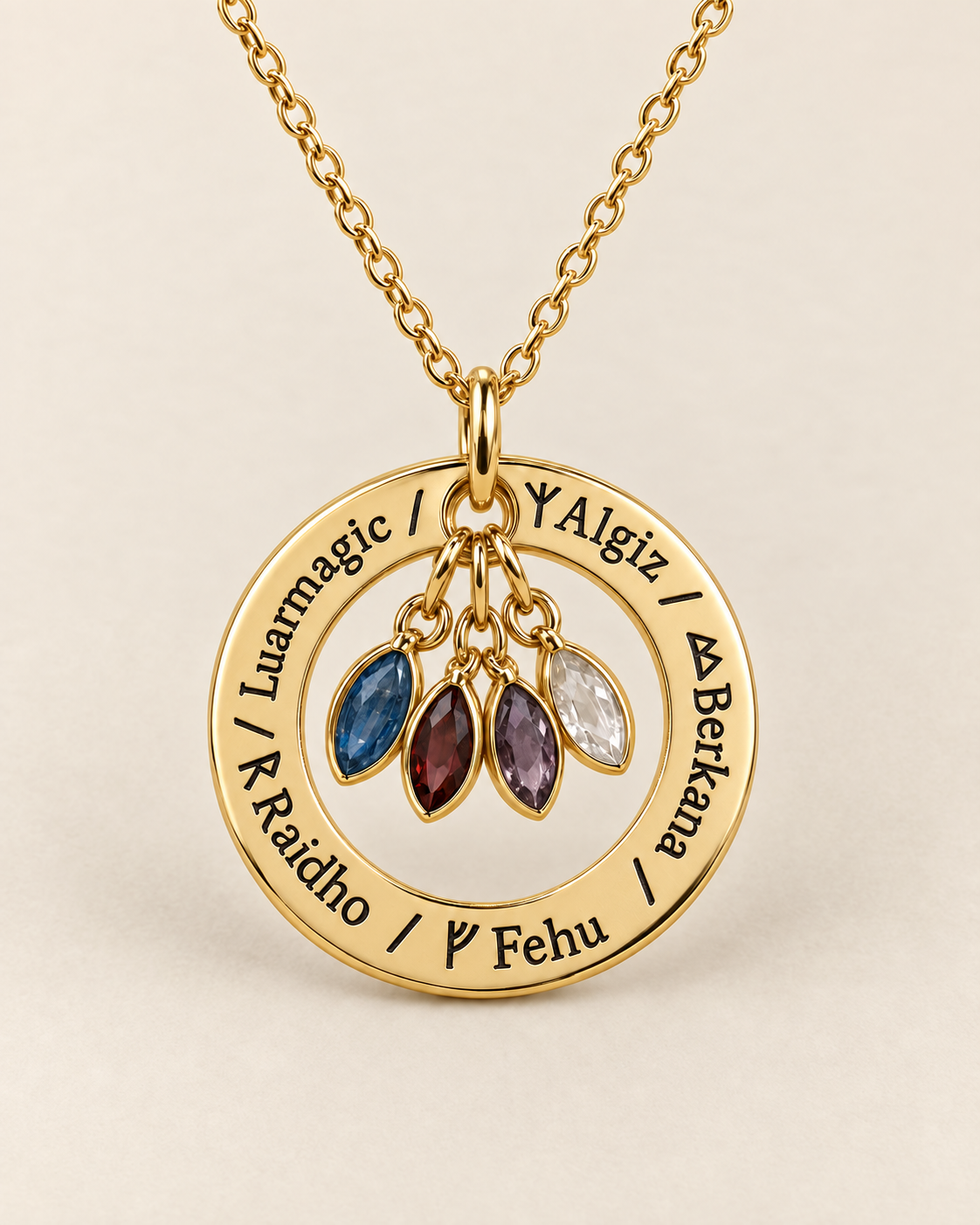 Colgante de Runas y Piedras · Dorado