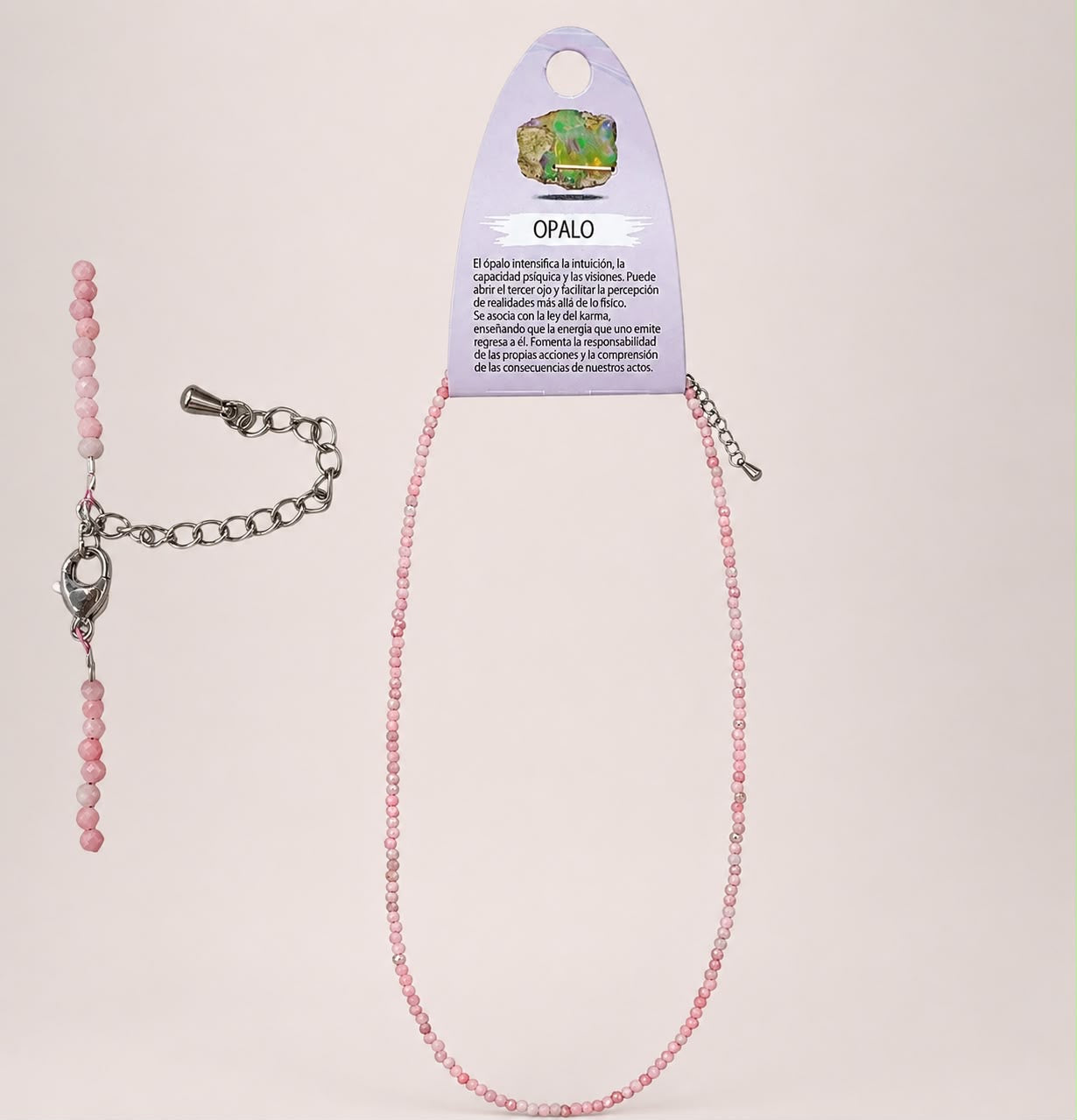 Collar Opalo Rosa 2 mm Facetada 40+5 Cms Cierre Acero