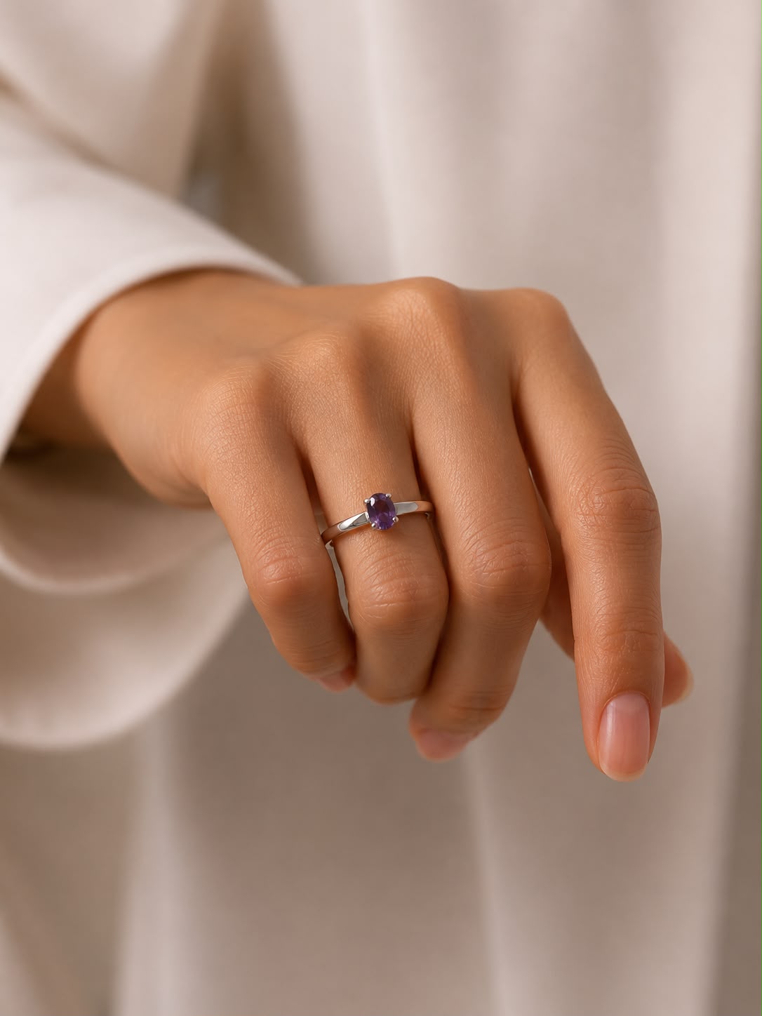 Anillo Amatista Facetado en Plata