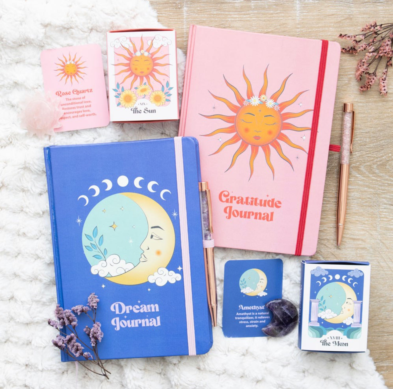 Libreta The Sun Gratitude Journal con bolígrafo de cuarzo rosa