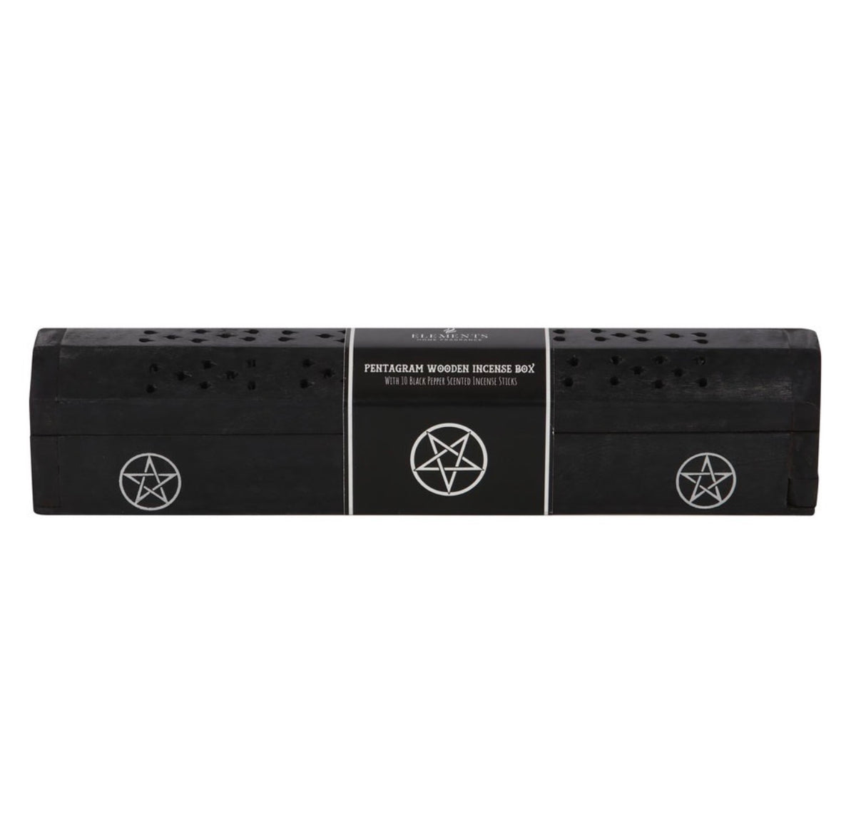 SET DE CAJA DE INCIENSO DE MADERA CON FORMA DE PENTAGRAMA Y PIMIENTA NEGRA