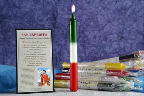VELA ORACION SAN EXPEDITO HECHA A MANO.(Para agilizar trámites económicos)