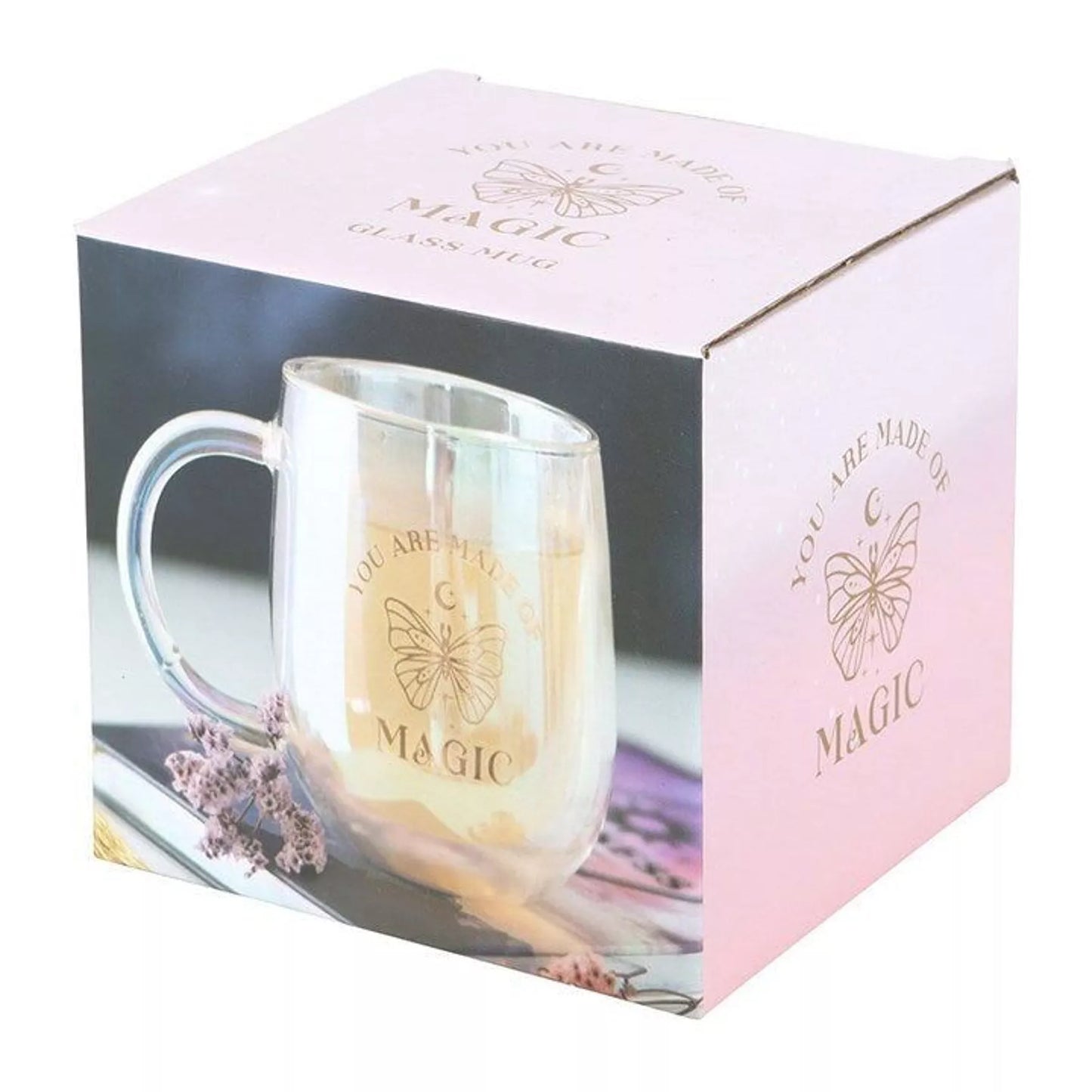 Taza de vidrio iridiscente de doble pared "You Are Made of Magic"