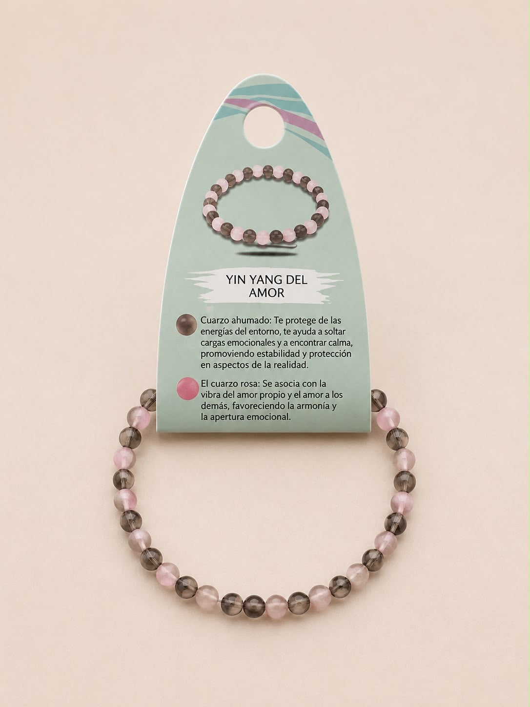 Pulsera Yin Yang Del Amor Combinando Cuarzo Ahumado Y Cuarzo Rosa 4 mm