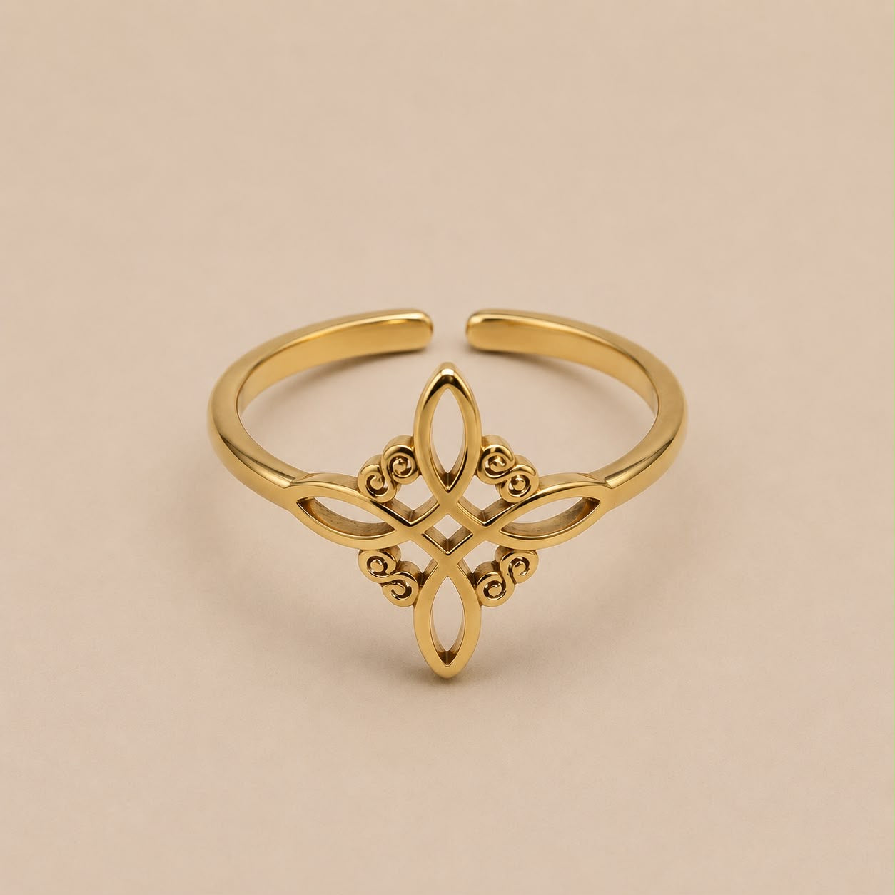 Anillo Acero Dorado Adaptable Nudo De Brujas