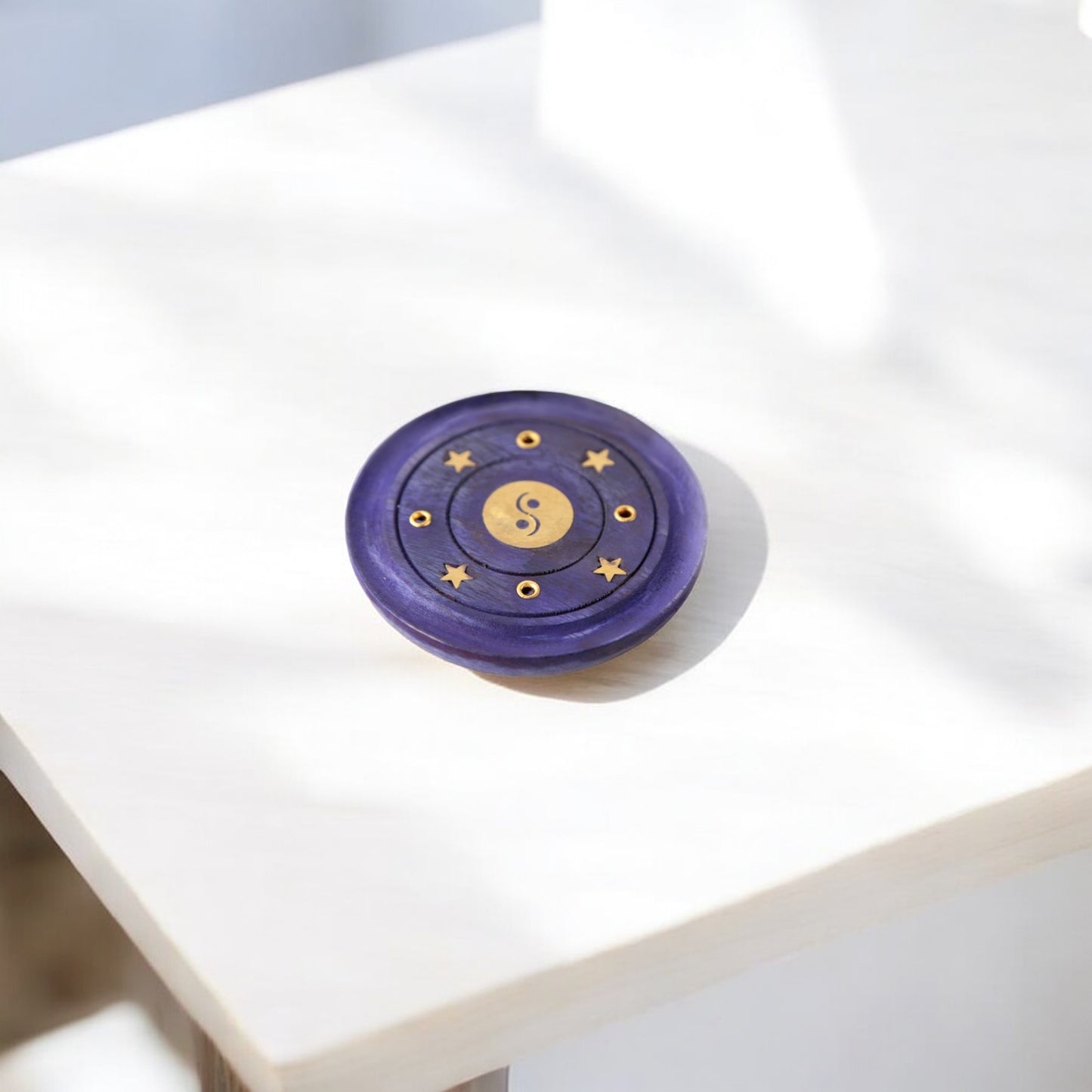 Quemador de Incienso Redondo Madera de Mango Ying Yang Morado