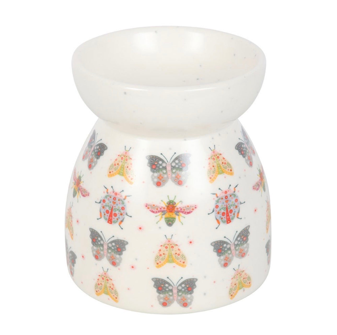 QUEMADOR DE ACEITE Y CALENTADOR DE CERA CON ESTAMPADO FLORAL DE INSECTOS