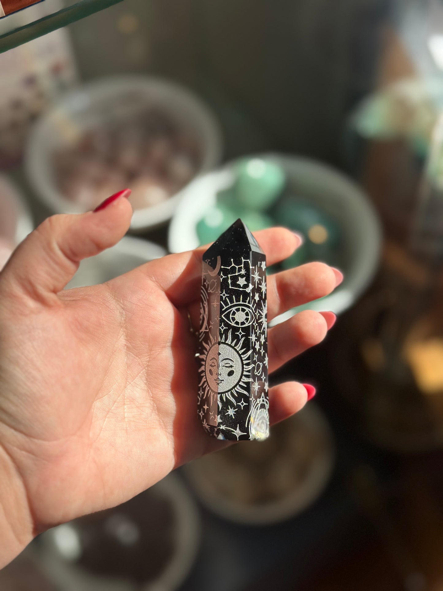 Punta obsidiana negra plateada