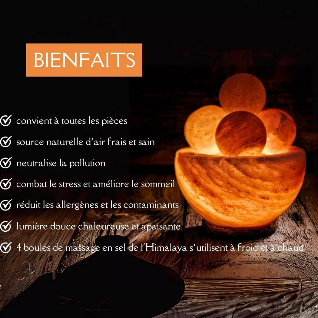 Lámpara de Sal del Himalaya + 4 bolas de masaje de sal del Himalaya