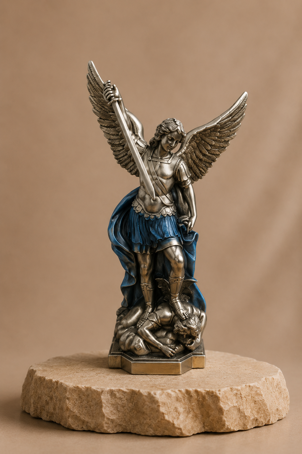 Estatua Arcángel San Miguel Azul y bronce – Protección y Fuerza 40cm