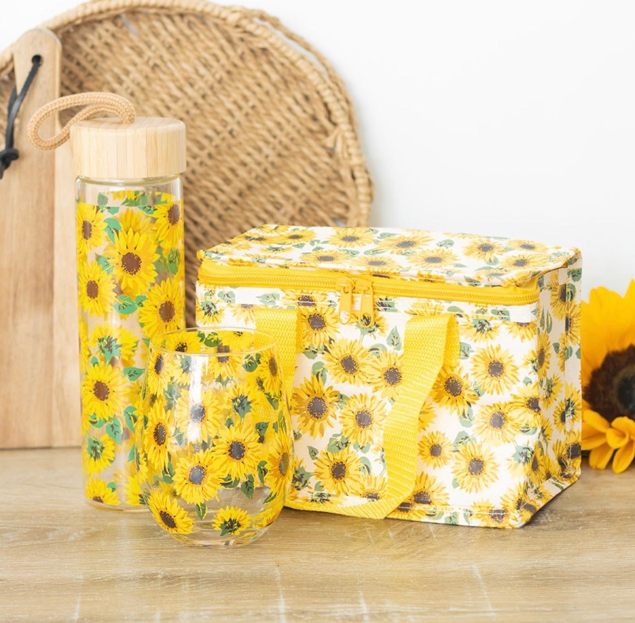 BOTELLA DE AGUA DE VIDRIO CON ESTAMPADO DE GIRASOL