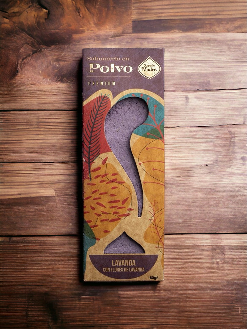 Incienso en polvo lavanda con flores de lavanda