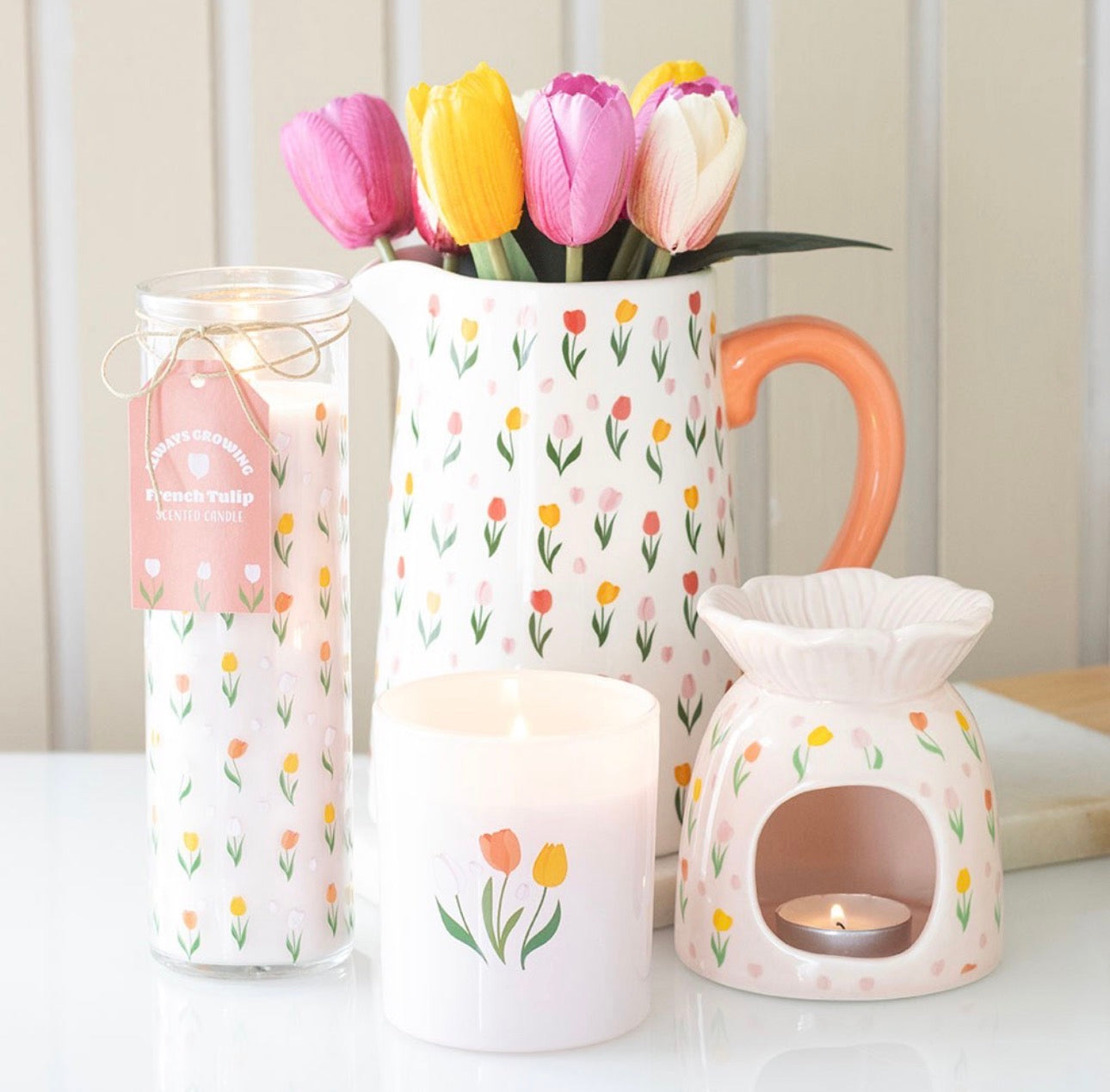QUEMADOR DE ACEITE Y CALENTADOR DE CERA CON ESTAMPADO DE TULIPÁN