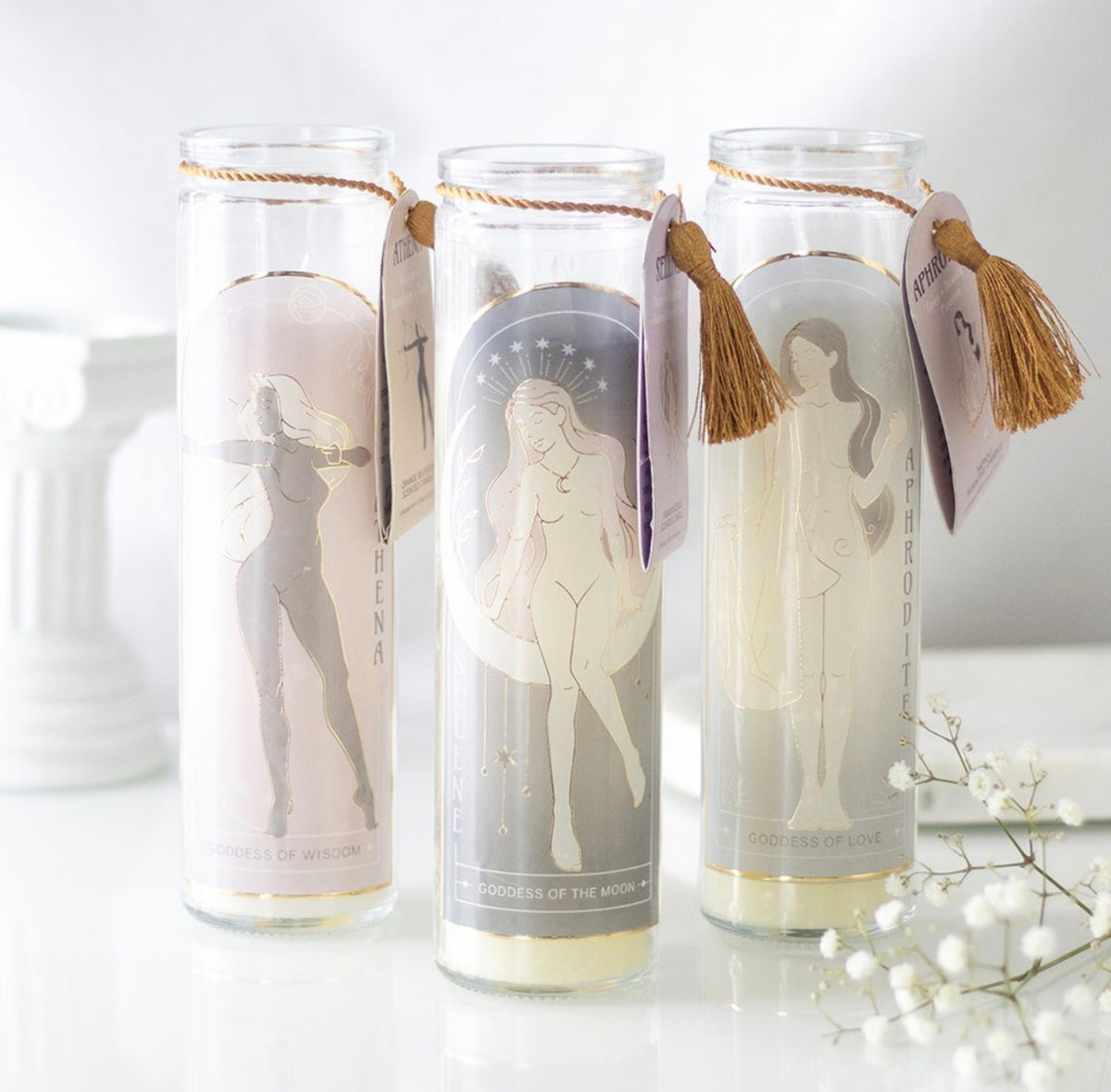 VELA TUBO DIOSA SELENE CON CRISTALES DE AMATISTA