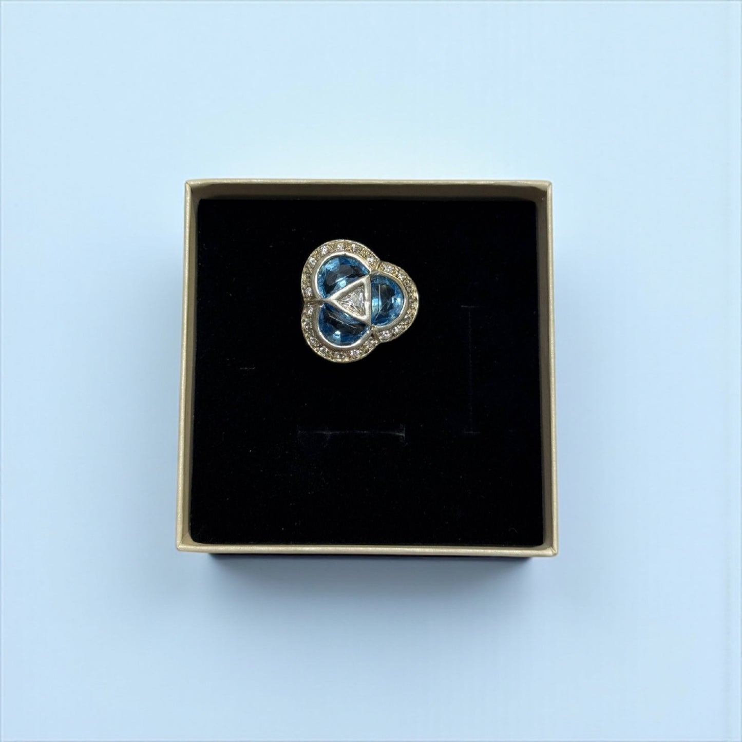 Anillo aguamarina con circonitas de cuarzo hecho a mano plata de ley 925 "Pieza exclusiva"