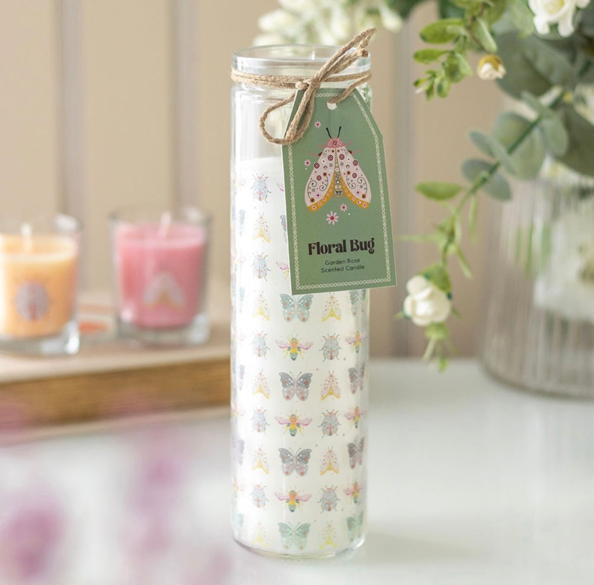 VELA DE TUBO «FLORAL BUG GARDEN ROSE»