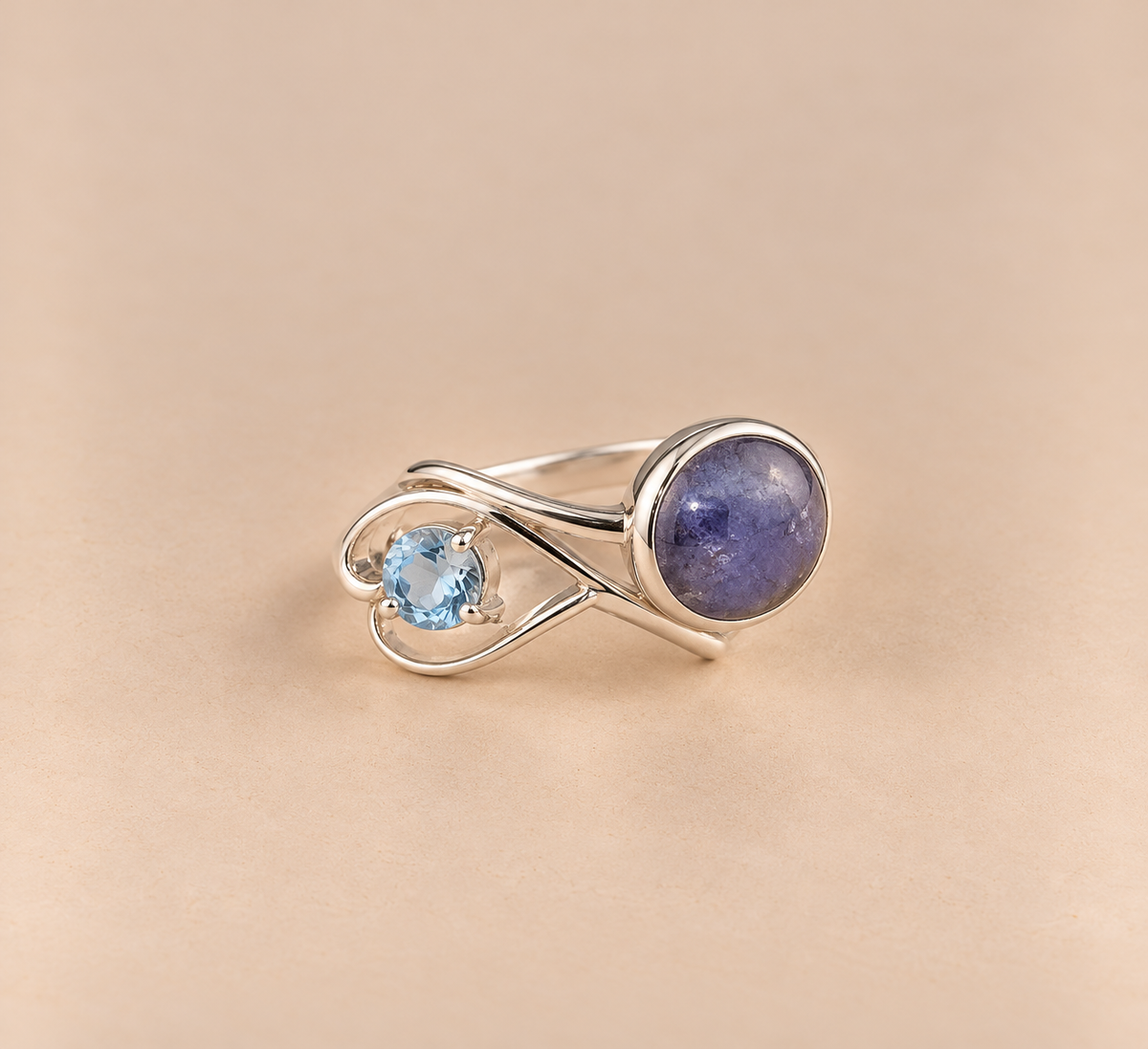 Anillo de Tanzanita y topacio azul plata 925 ajustable