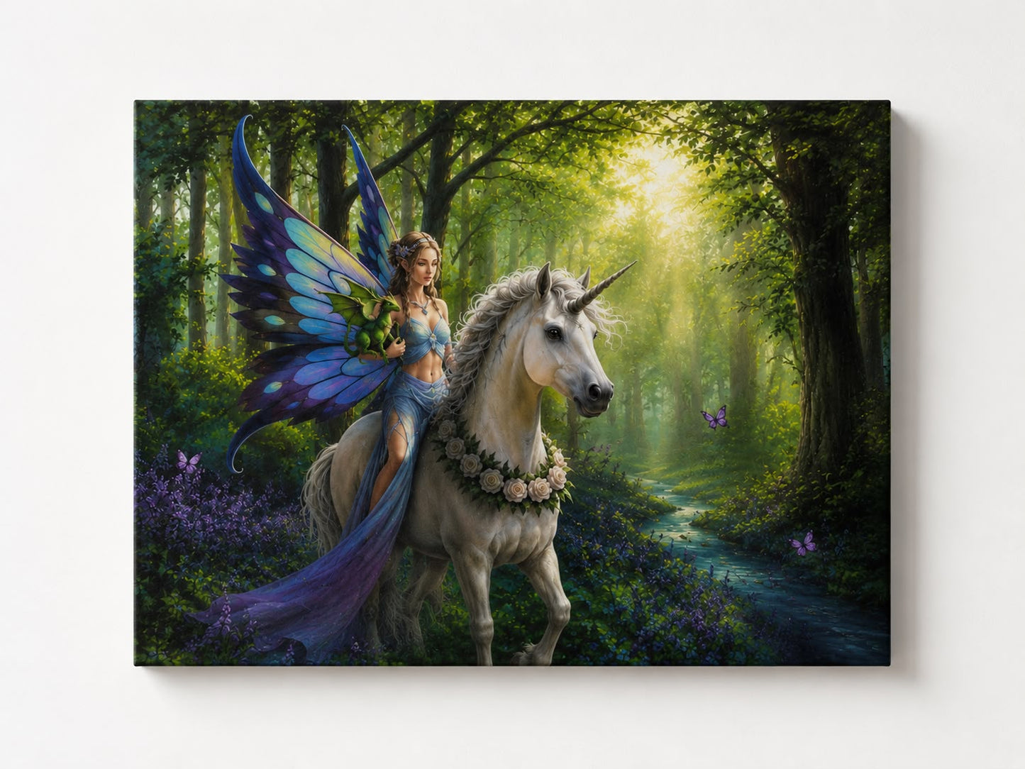 Lienzo hada y unicornio