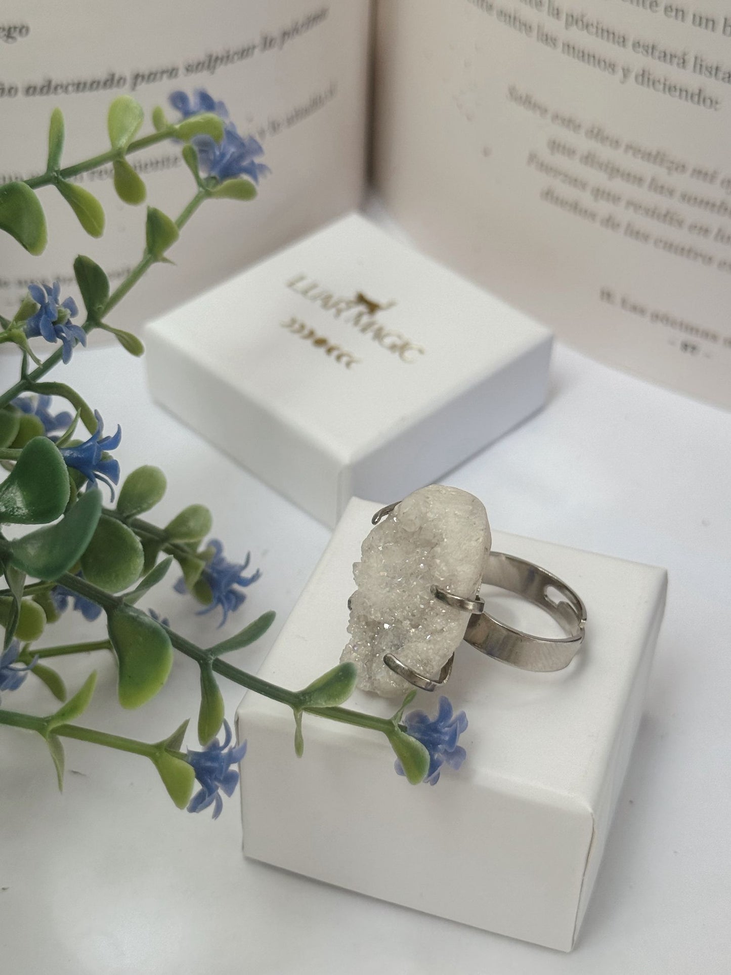 Anillo amatista hielo ajustable acero inoxidable hipoalergénico