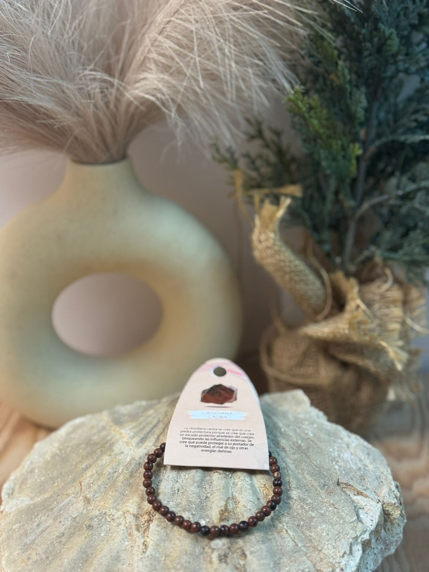 Pulsera mineral obsidiana caoba 4mm