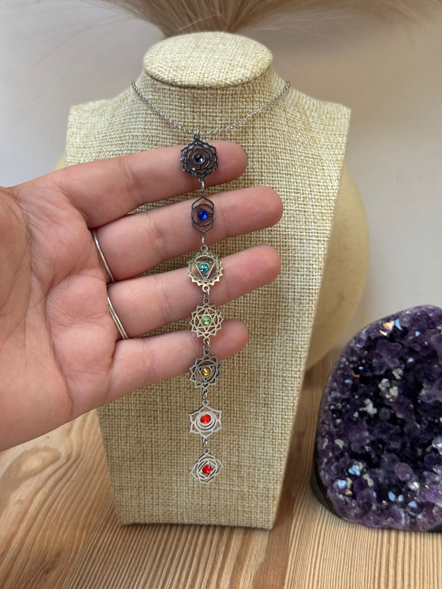 Colgante 7 Chakras en Acero Inoxidable con Detalles en Acero inox