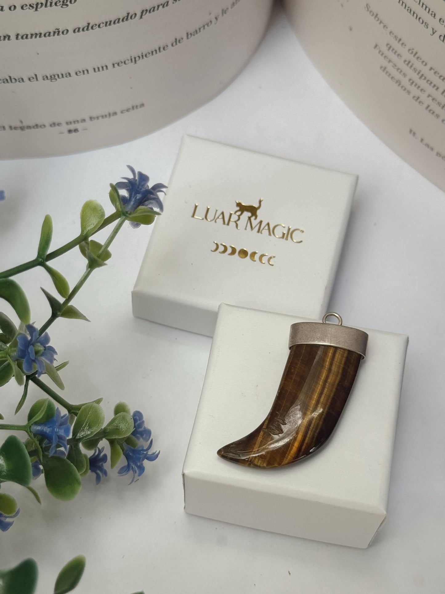 Colgante Cuerno Vikingo de Ojo de Tigre en Plata de Ley 925