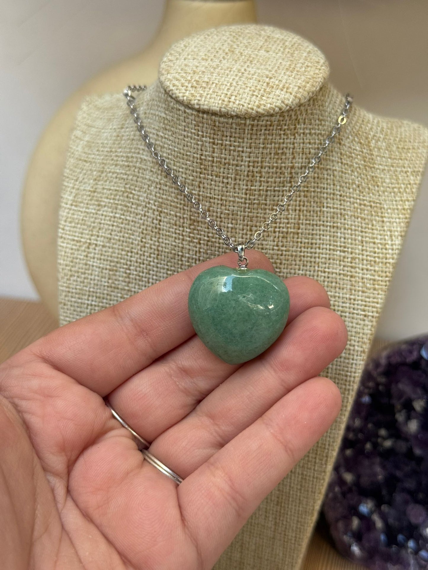 Colgante Corazón de Cuarzo Verde en Plata 925