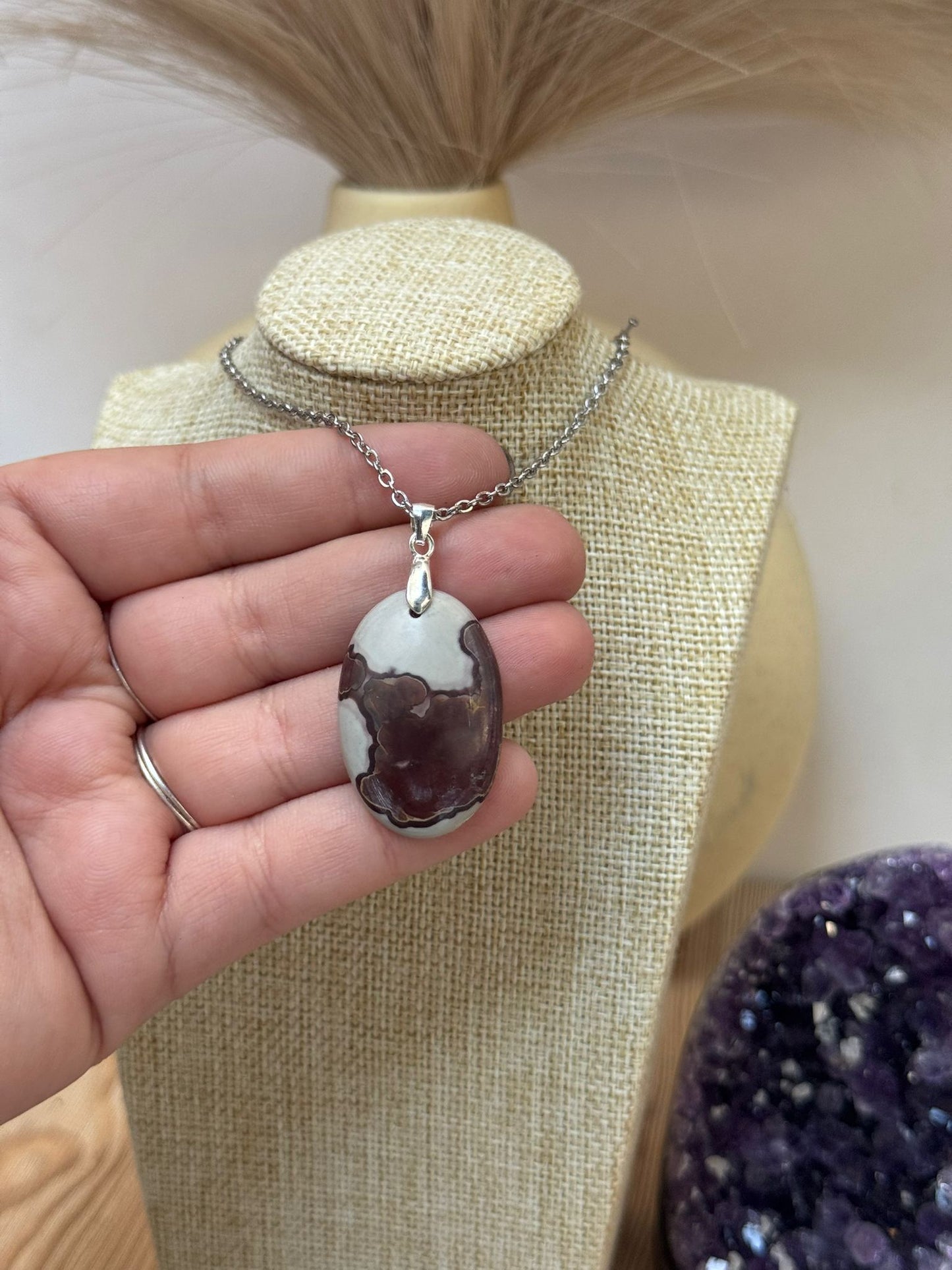 Colgante de jaspe café en Plata 925