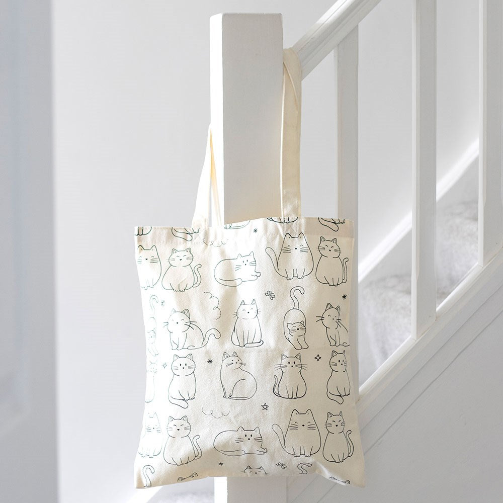 Bolsa de polialgodón con estampado de gato blanco