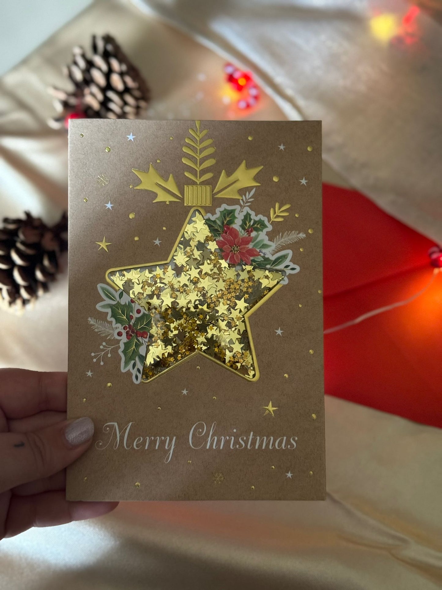 Postal Mágica de Navidad – Estrella de Nieve con Purpurina + sobre