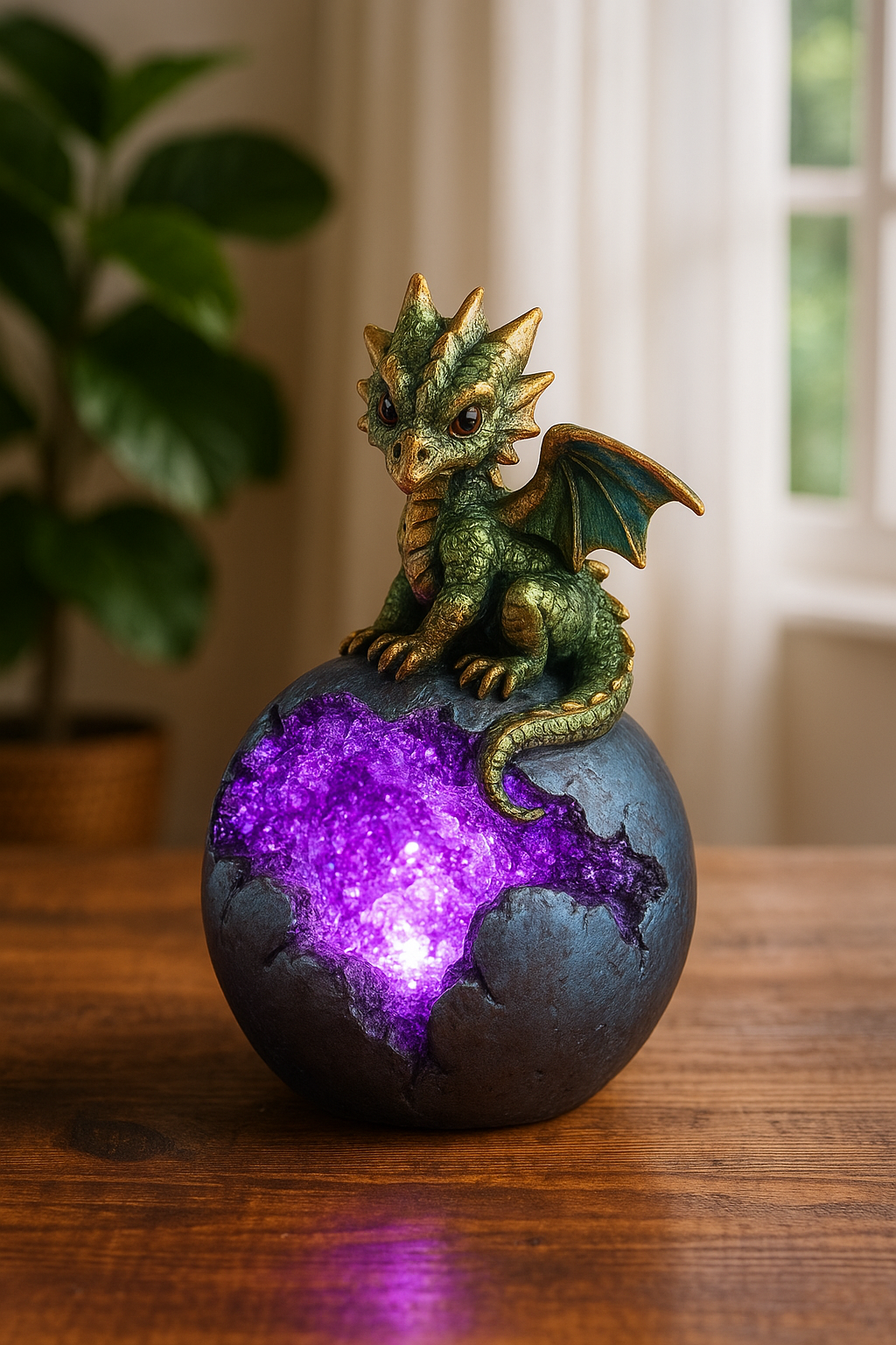 Figura de Dragón con Luz LED – Huevo Geoda de Bebé Dragón