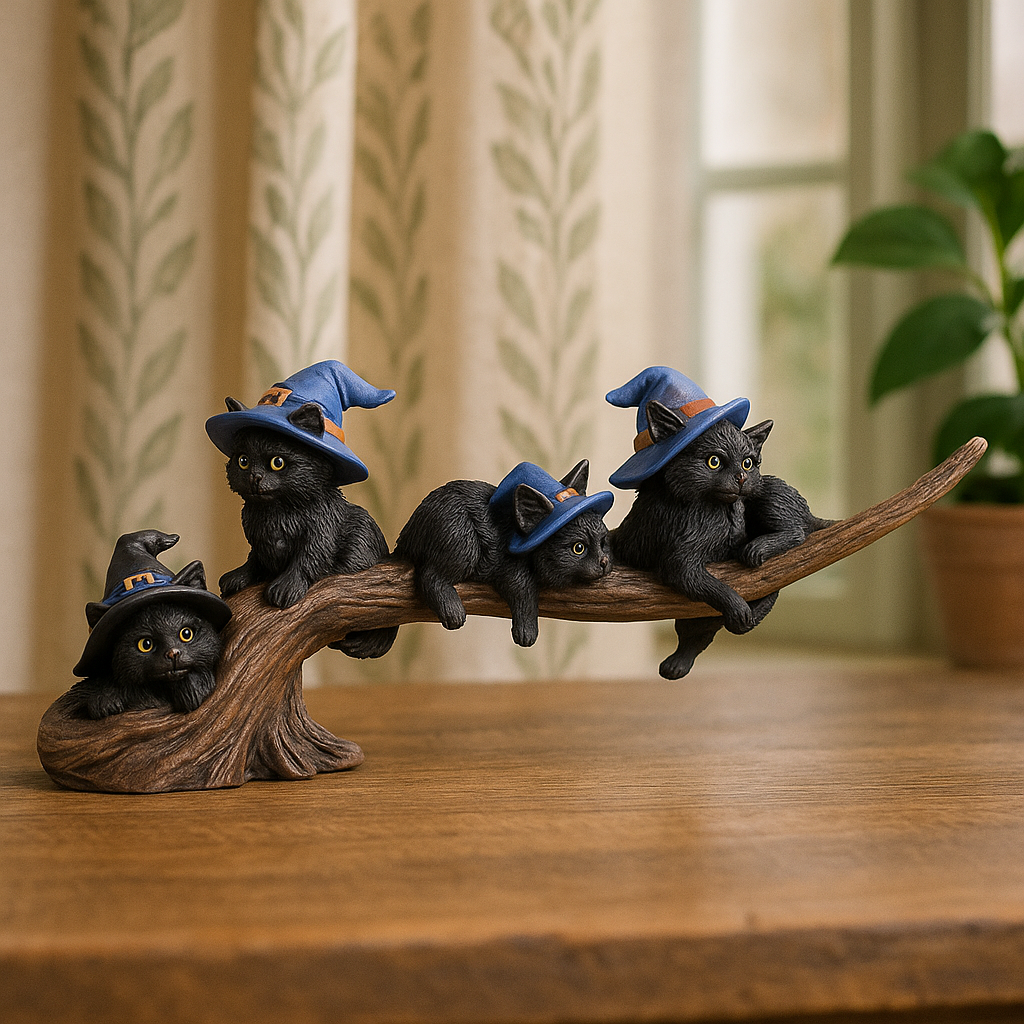 Figura Brujas Gatos Negros Escoba Voladora