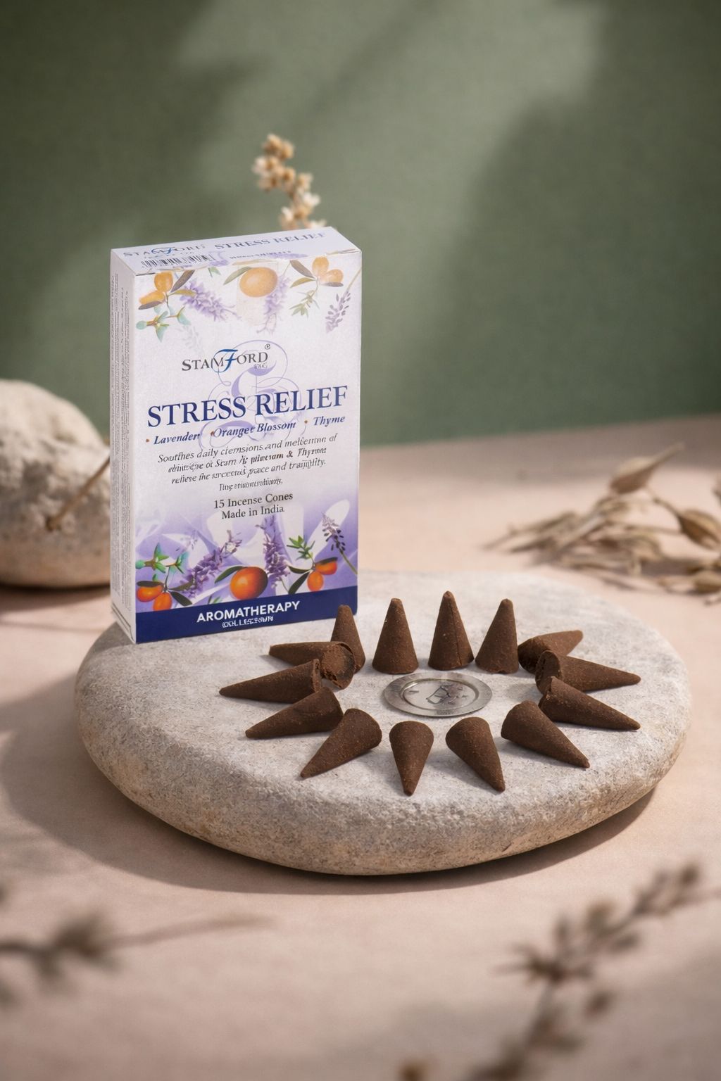 Conos de Incienso Backflow – Stress Relief (Lavanda, Flor de Azahar y Tomillo)