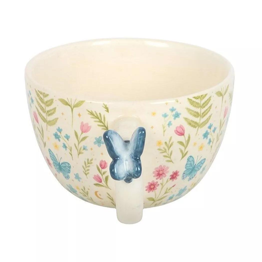 Taza con estampado floral y mariposa Luna Bloom.