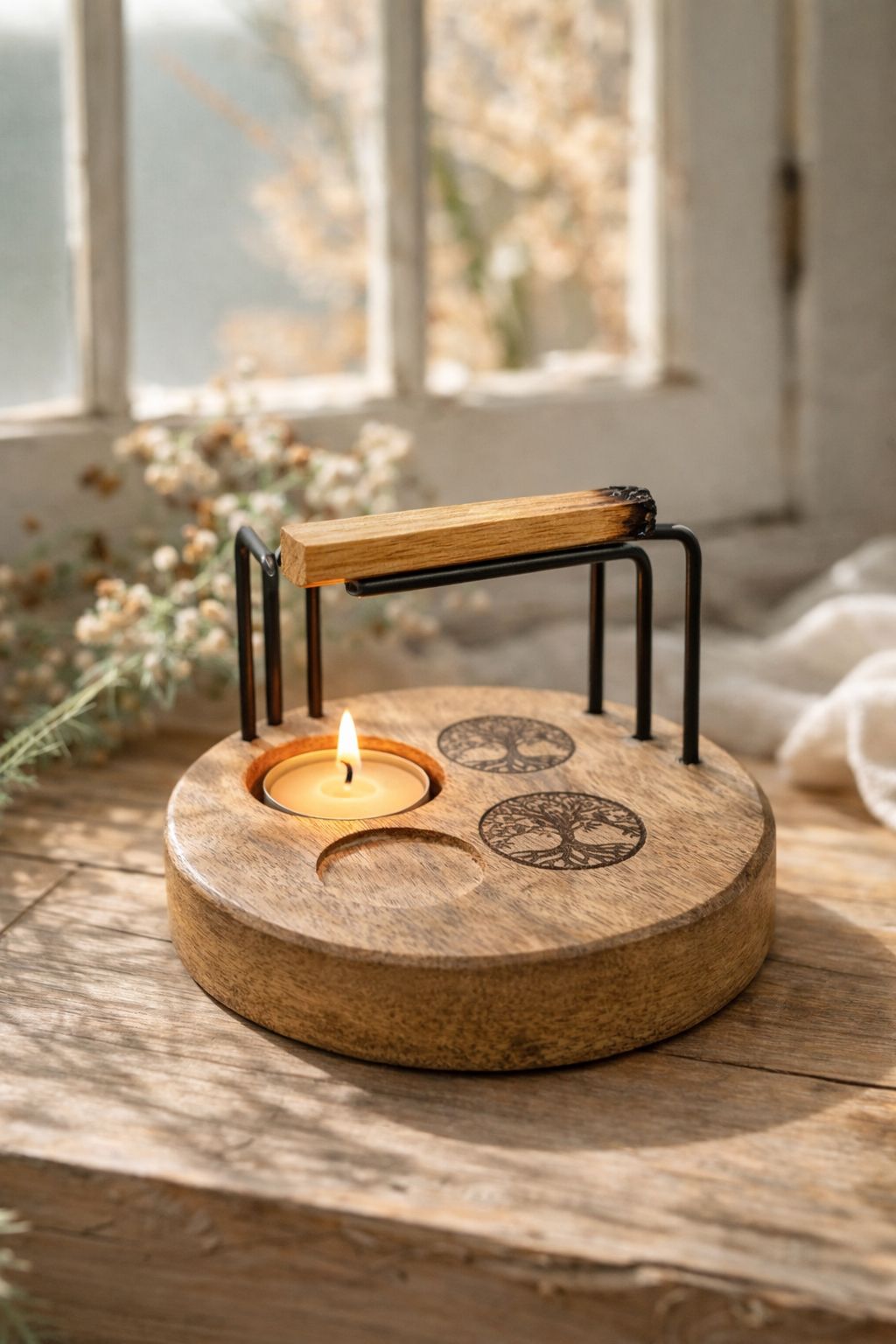 Quemador de Palo Santo - Madera con símbolo Arbol de la Vida