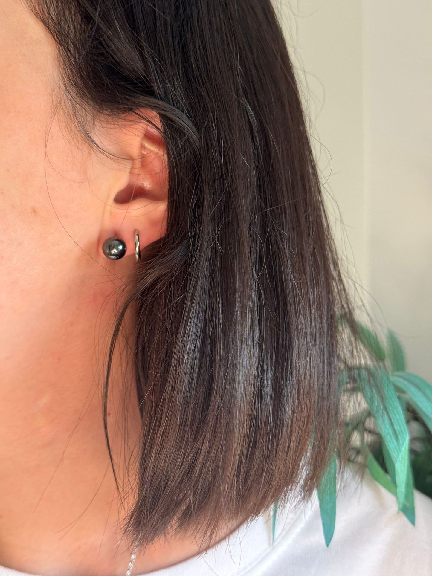 Pendientes bola de hematite en plata