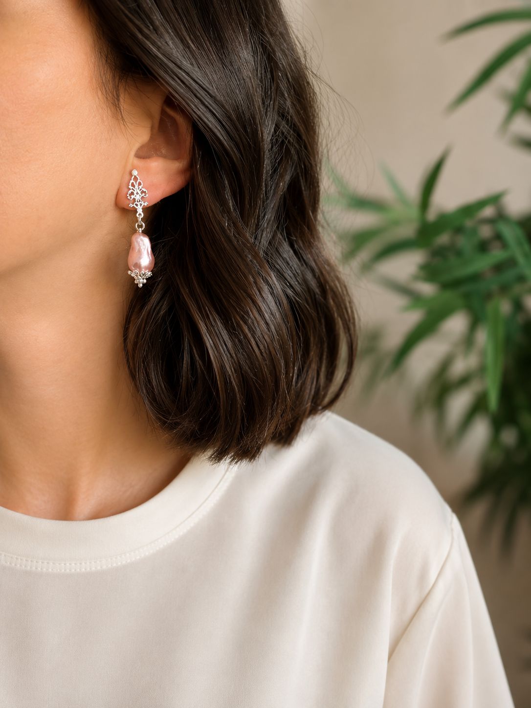 Pendientes de perlas barroca en plata de ley