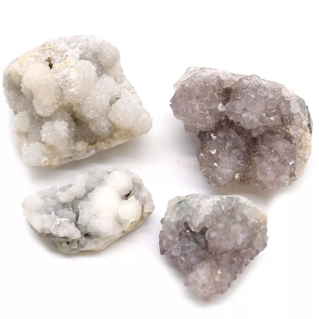 Calcedonia con drusa de cuarzo natural botrioidal