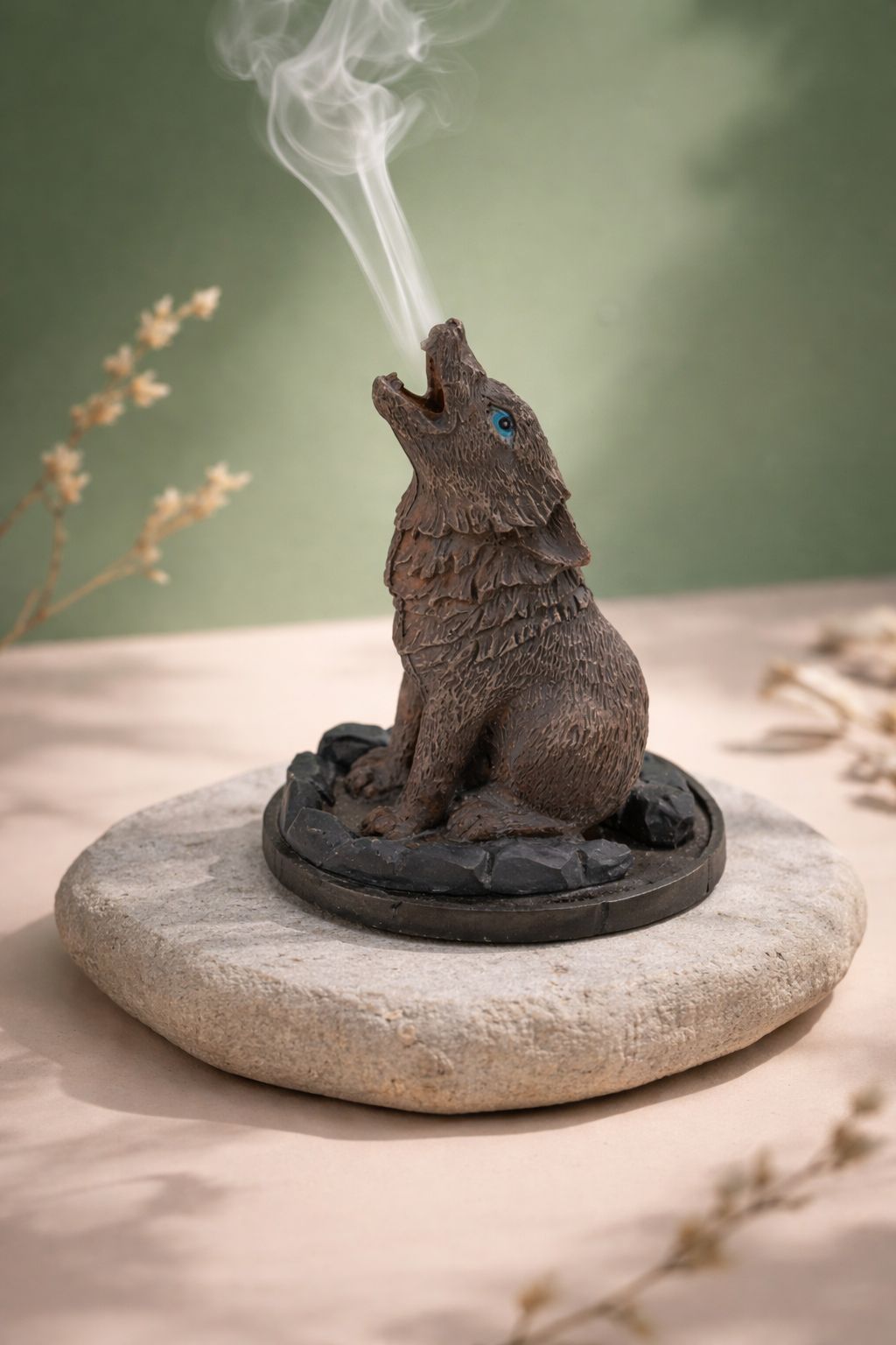 Quemador de incienso en forma de cono con diseño de lobo