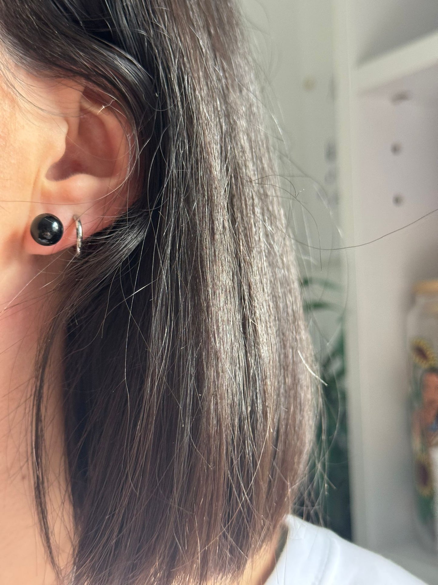 Pendientes bola de Onix en plata
