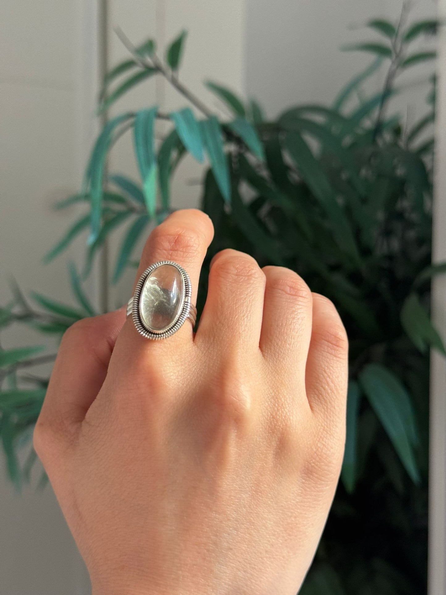 Anillo de amatista verde (prasiolita) en plata de ley 925 ajustable