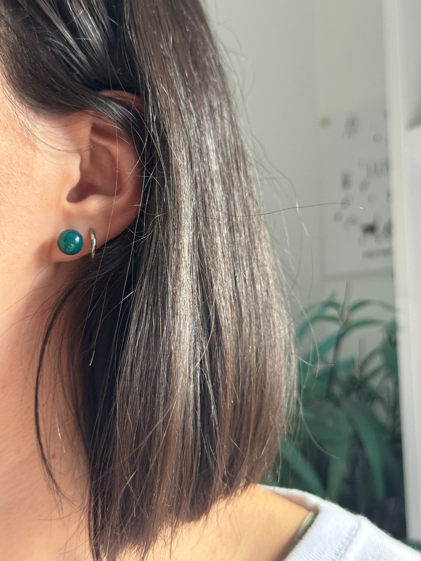 Pendientes bola de agata azul en plata