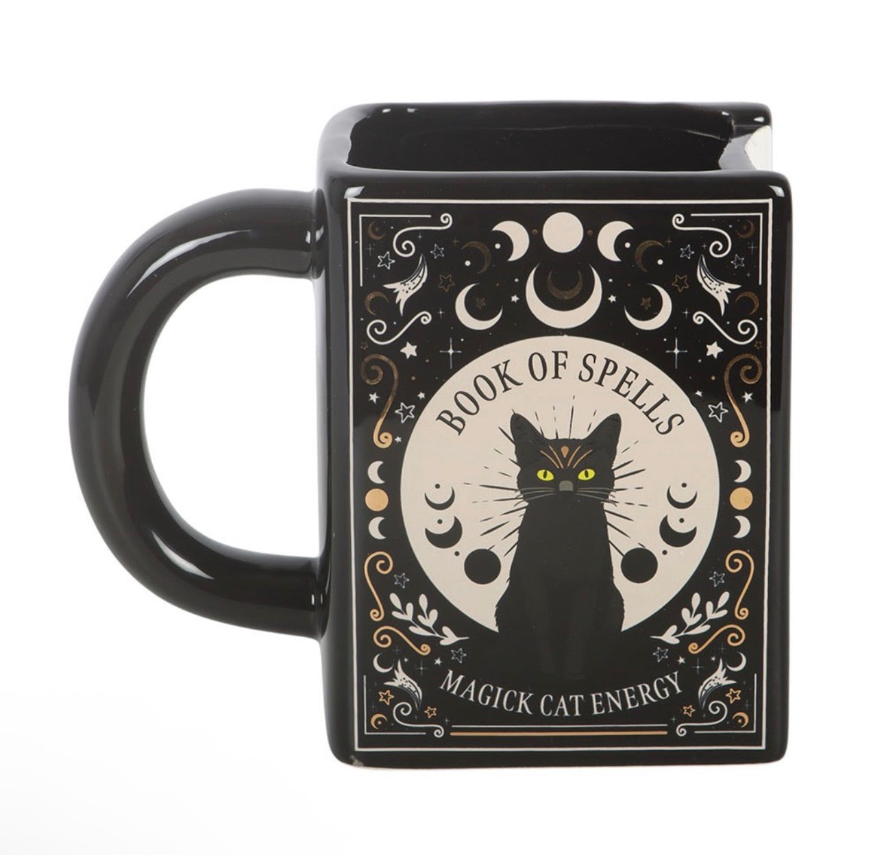 TAZA CON FORMA DE LIBRO DE HECHIZOS DEL GATO NEGRO