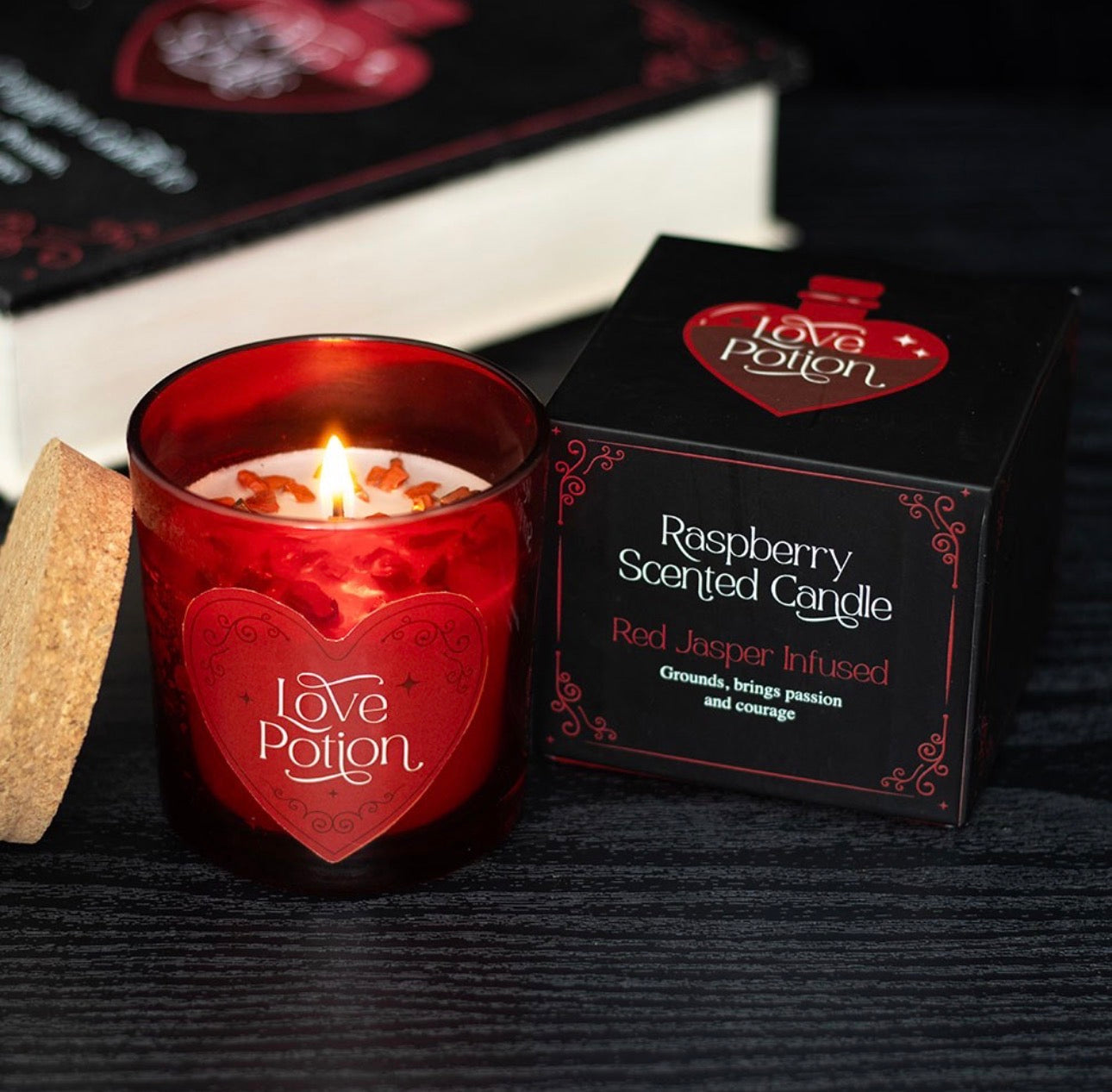 VELA DE CHISPAS DE CRISTAL CON POCIÓN DE AMOR Y FRAMBUESA