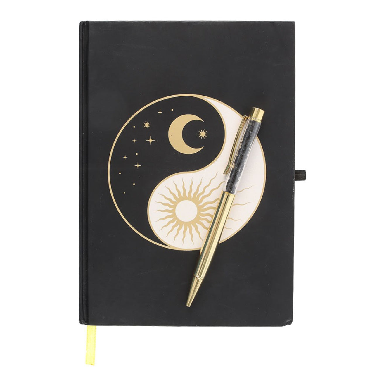 Libreta Yin Yang con bolígrafo de obsidiana negra