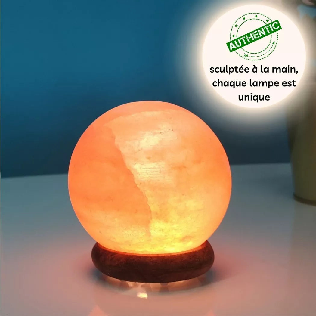 Lámpara de Esfera (Luna llena) de Sal del Himalaya en USB - Tallada a Mano
