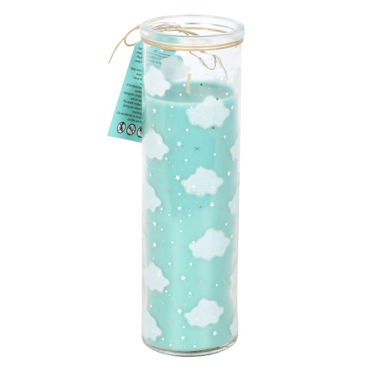 Vela tubular con estampado de nubes, con aroma a lavanda y manzanilla