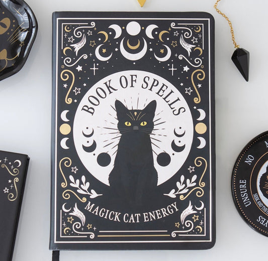 CUADERNO DE HECHIZOS DE GATO NEGRO, CUADERNO A5 CON PLUMA