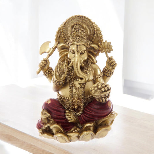 Figura Ganesh Dorada y Roja 16cm